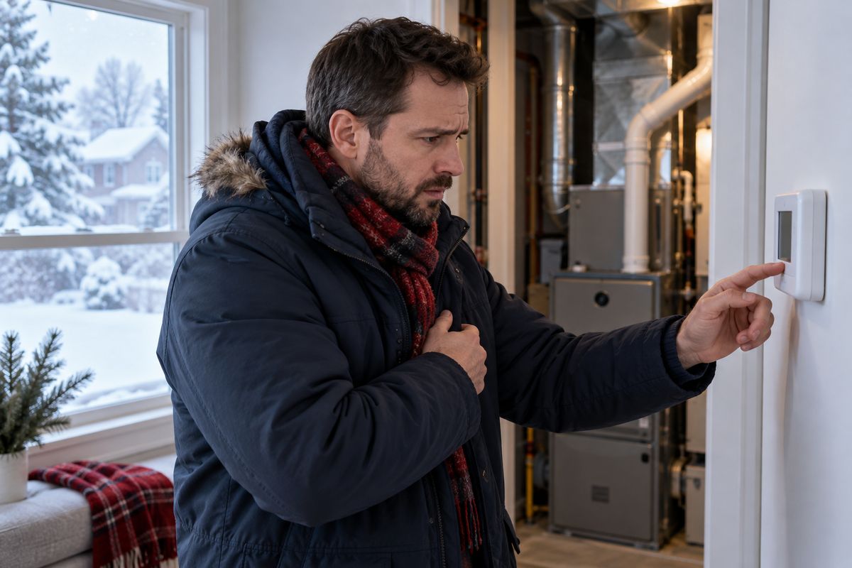 Ontario homeowner checking a furnace that is not heating the home